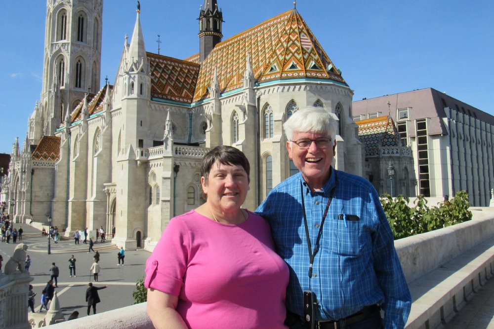 Niel and Beth at Fisherman's Bastion, Mathias Church, Budapest